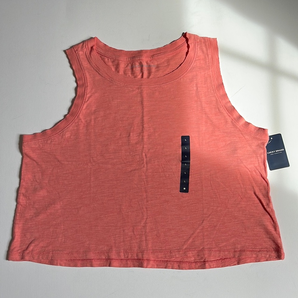 Lucky Brand Women's Sleeveless Crew Neck Muscle Tank Top | Large | Coral…